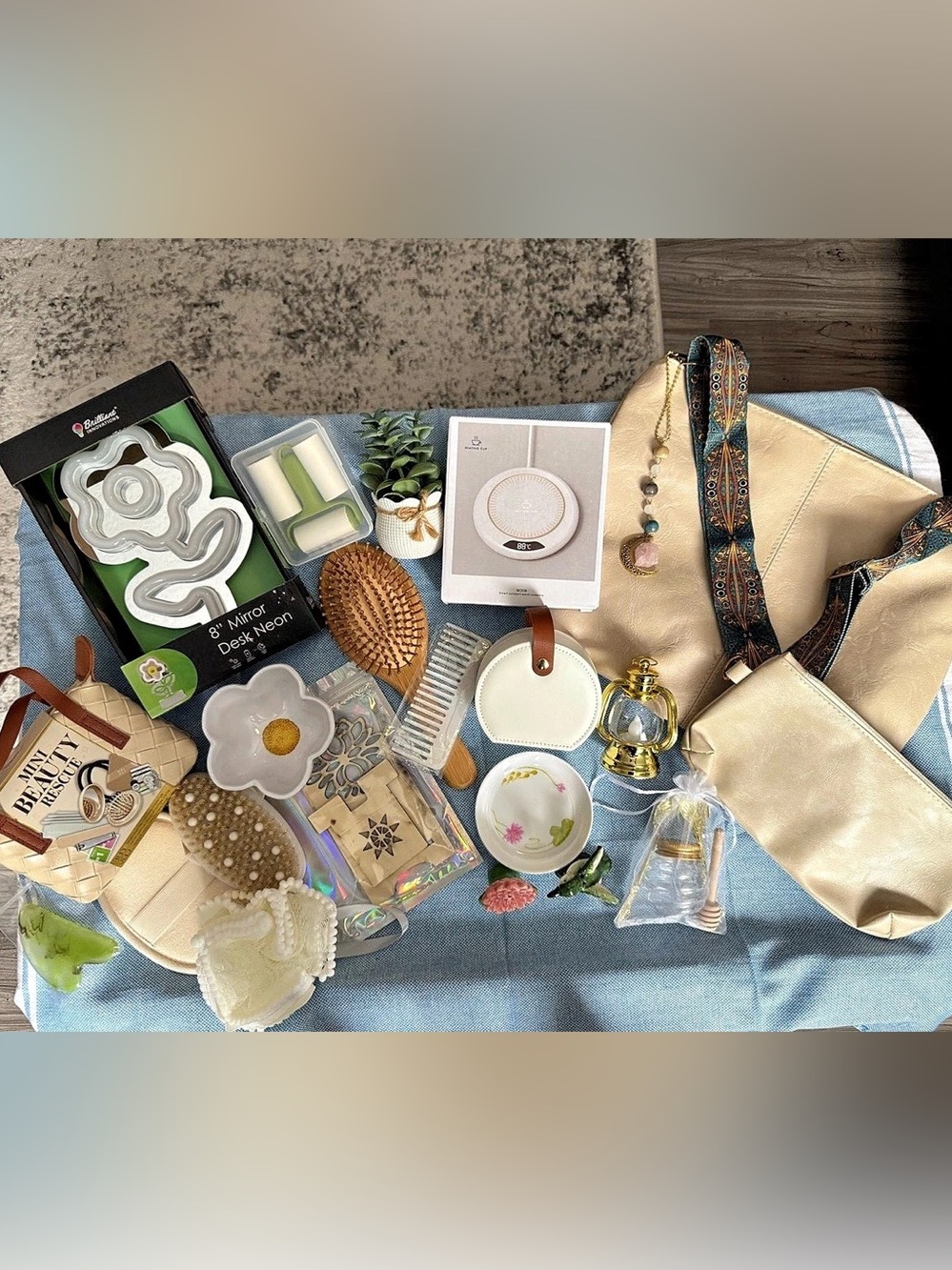 Beige Crossbody Bag and Accessory Bundle